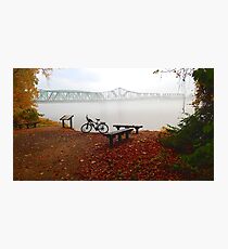 Foggy Morning at Missouri River Wabash Railroad Bridge Katy Bike Trail Photographic Print