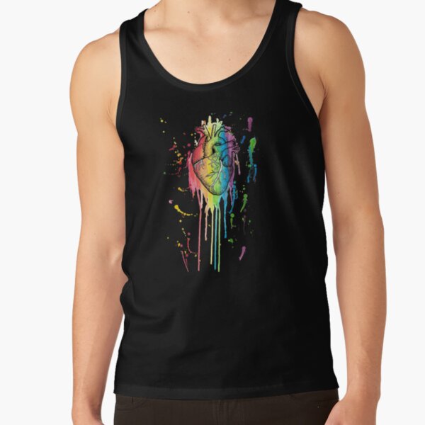 Watercolour and Pen Rainbow Anatomical Heart Tank Top