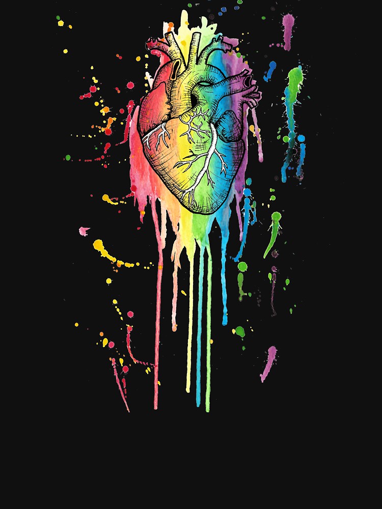 Watercolour and Pen Rainbow Anatomical Heart by LPDesignsAndArt