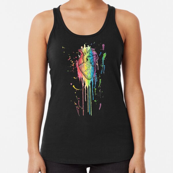 Watercolour and Pen Rainbow Anatomical Heart Racerback Tank Top