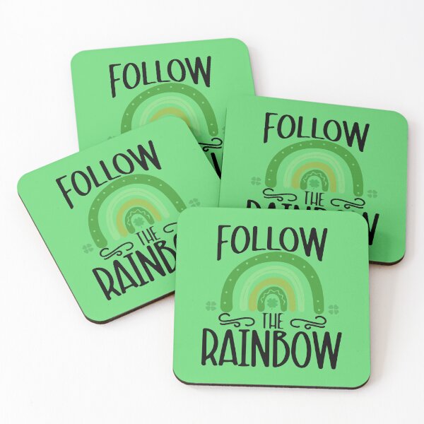 Item preview, Follow The Rainbow, Saint Patricks Rainbow Pin Button, Lucky Four Leaf clover T-shirt and Mug designed and sold by Eddyed.