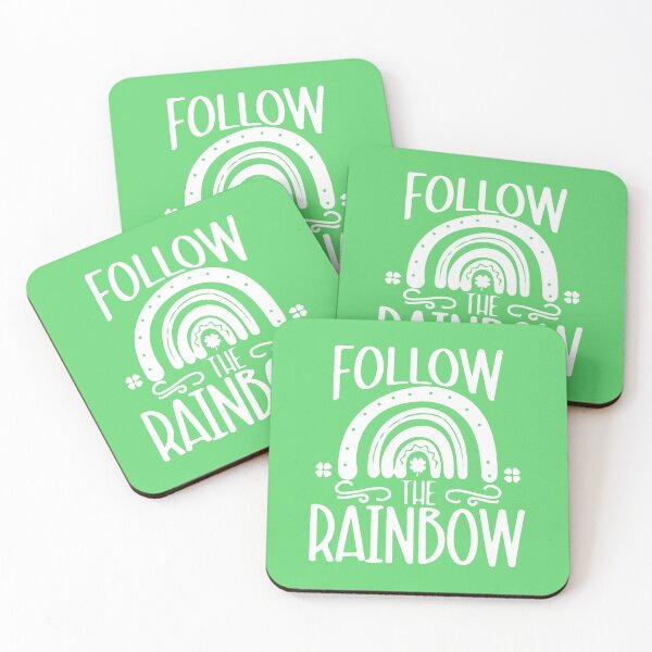 Item preview, Follow The Rainbow, Saint Patricks Rainbow Pin Button, Lucky Four Leaf clover T-shirt and Mug designed and sold by Eddyed.