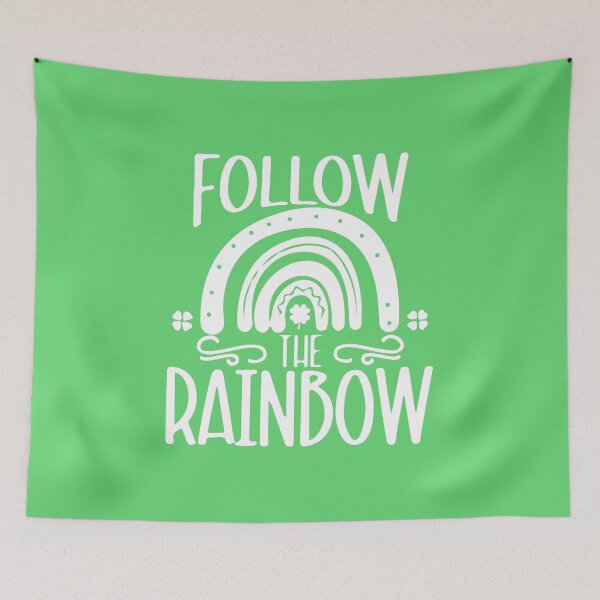 Item preview, Follow The Rainbow, Saint Patricks Rainbow Pin Button, Lucky Four Leaf clover T-shirt and Mug designed and sold by Eddyed.