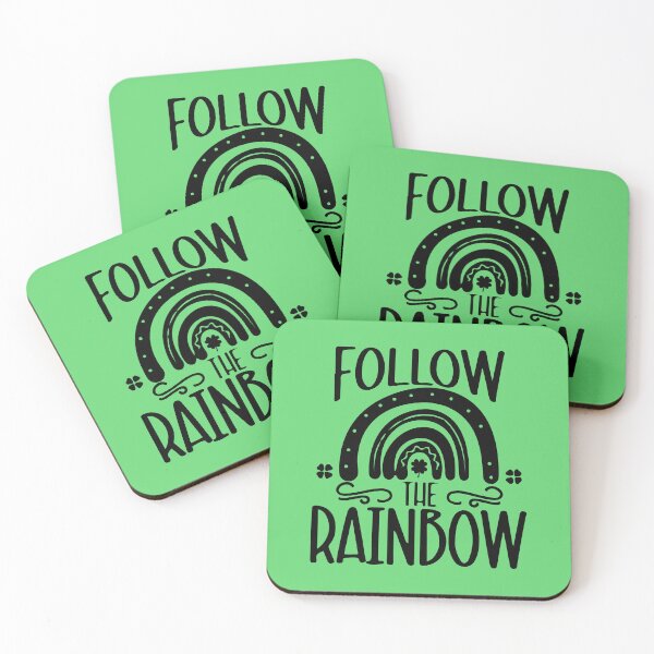 Item preview, Follow The Rainbow, Saint Patricks Rainbow Pin Button, Lucky Four Leaf clover T-shirt and Mug designed and sold by Eddyed.