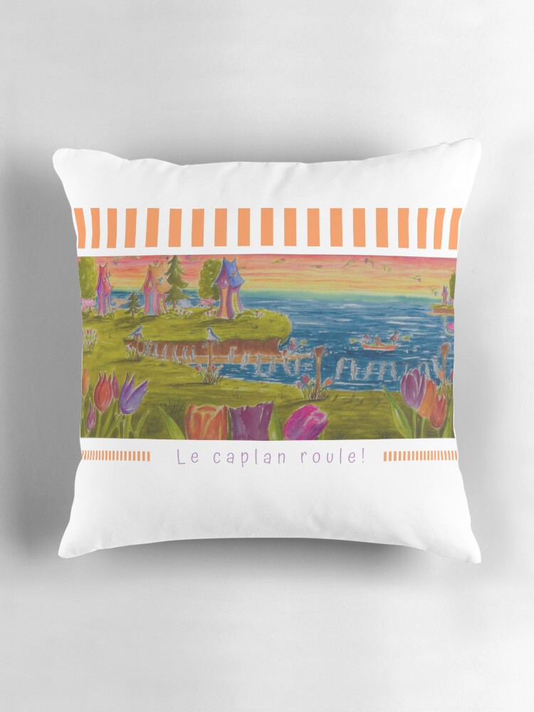 Aperçu 3 sur 4. Coussin avec l'œuvre Linda Molloy - "Le caplan roule" ( 1ère version) créée et vendue par LindaMolloy.