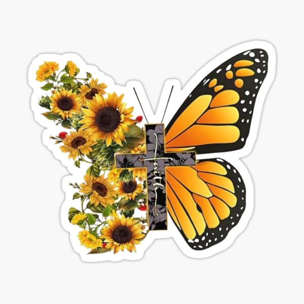 3 Butterfly Faith Sticker Flowers Hippie God Love Christian Cross