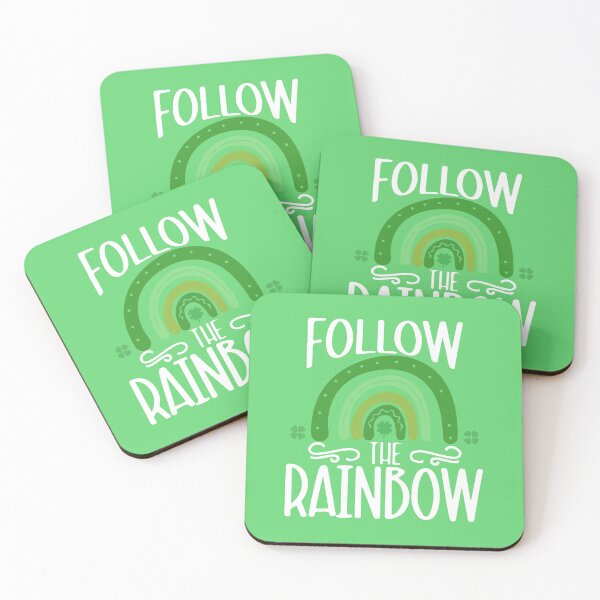 Item preview, Follow The Rainbow, Saint Patricks Rainbow Pin Button,Irish Lucky Four Leaf clover T-shirt and Mug designed and sold by Eddyed.