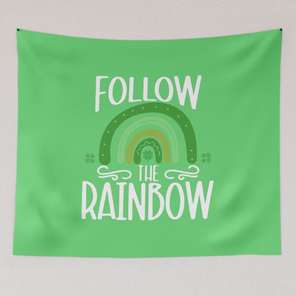 Item preview, Follow The Rainbow, Saint Patricks Rainbow Pin Button,Irish Lucky Four Leaf clover T-shirt and Mug designed and sold by Eddyed.