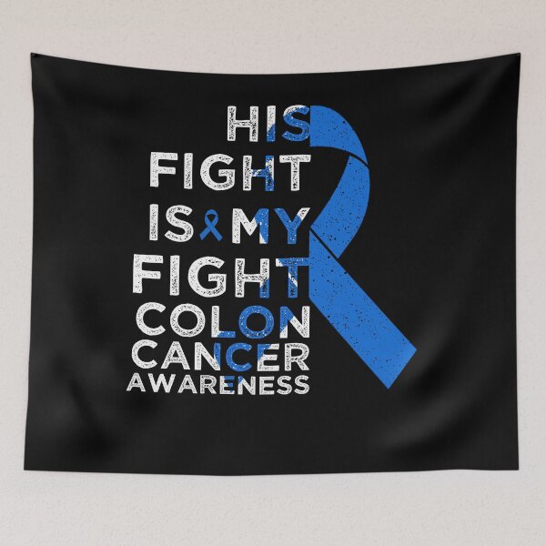 Item preview, His Fight Is My Fight Colon Cancer Awareness Blue Ribbon Vintage designed and sold by cssdru.