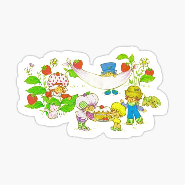 "Picnic With Strawberry & Friends" Vintage, Card, Inspired, Retro, Strawberry, Shortcake, SSC, Apple Dumplin, Huckleberry Pie, Raspberry Tart, Blueberry Muffin, Custard, Pupcake, Strawberries Sticker