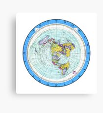 Flat Earth Map - (Azimuthal Equidistant Projection Map) - Blue Canvas Print