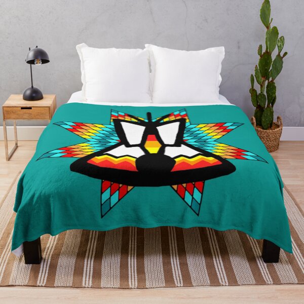 Aperçu de l'œuvre Couette turquoise Fire Star avec imprimé natif Tipi créée et vendue par JMWCD.
