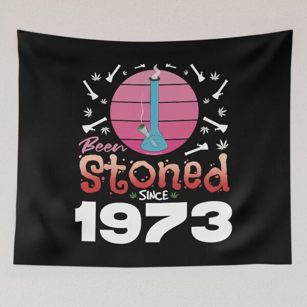 Item preview, Been stoned since 1973 (Pink retro vintage sunset with bong) designed and sold by YomeHayin.