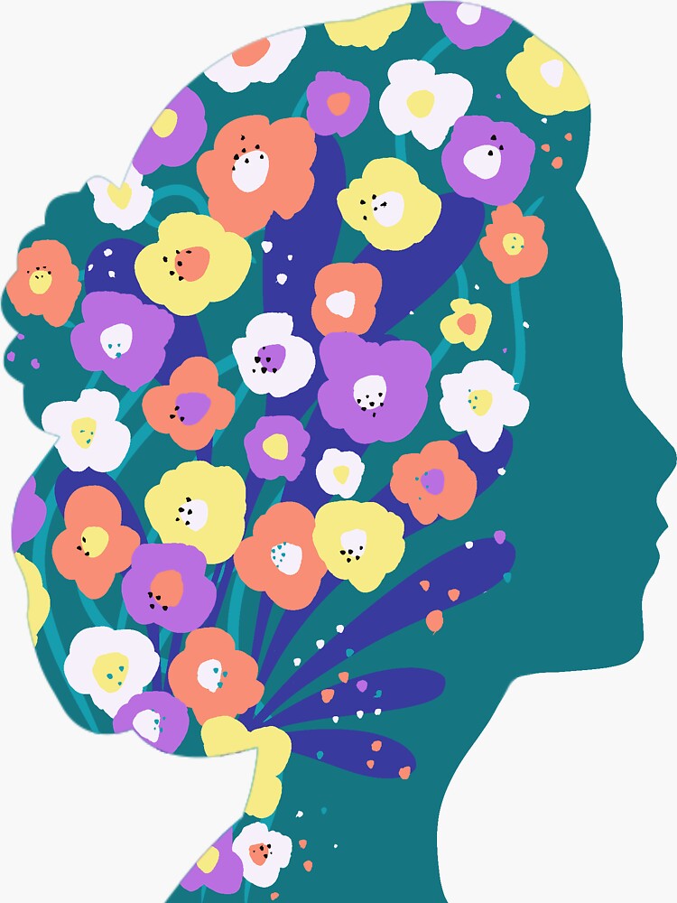 "boho eclectic flower lady head Flowers Is My Life" Sticker by