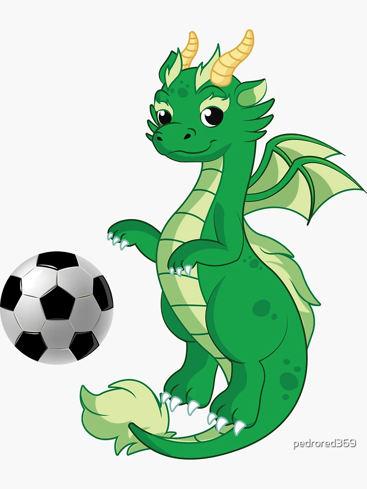Joli Dessin Animé Dragon Vert Et Jeu De Ballon De Football Symbole