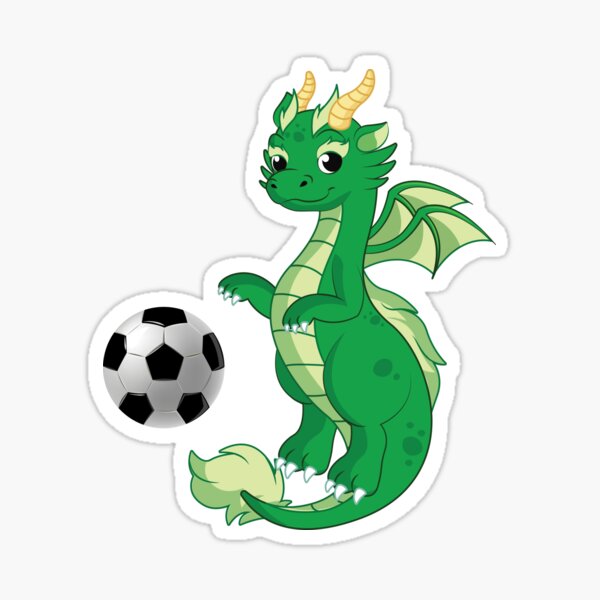 Pegatina «Dragon Playing Soccer, Funny Good Dragon Football Lovers