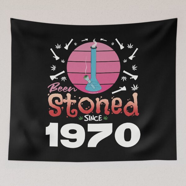 Item preview, Been stoned since 1970 (Pink retro vintage sunset with bong) designed and sold by YomeHayin.