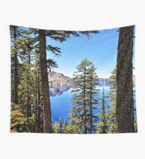 Forest Crater Lake Oregon PNW Travel Blue Lake Cascadia Trees - Digital Wall Art Tapestries Wall Tapestry