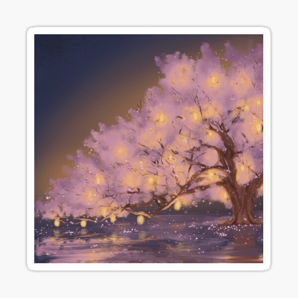 Item preview, Blossoming cherry blossom, glowing lanterns designed and sold by MazzyJay.