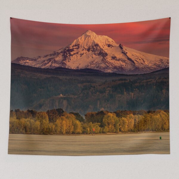 Item preview, Mountain Mount Hood Oregon at Sunset Pink Sky Travel Columbia River Nature Water Photograph Wall designed and sold by travel101.