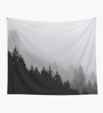 Tree Fog Forest - Not Tree Frog Forest (Cascadia Travel Trees) the misty trees in nature photograph Wall Tapestry