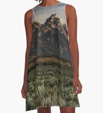 Travel Mountain Nature Trees Tapestry - Grand Tetons - Jackson Hole Wyoming A-Line Dress