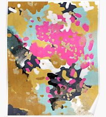 Laurel - Abstract painting with gold, navy, turquoise, pink, and blush Poster