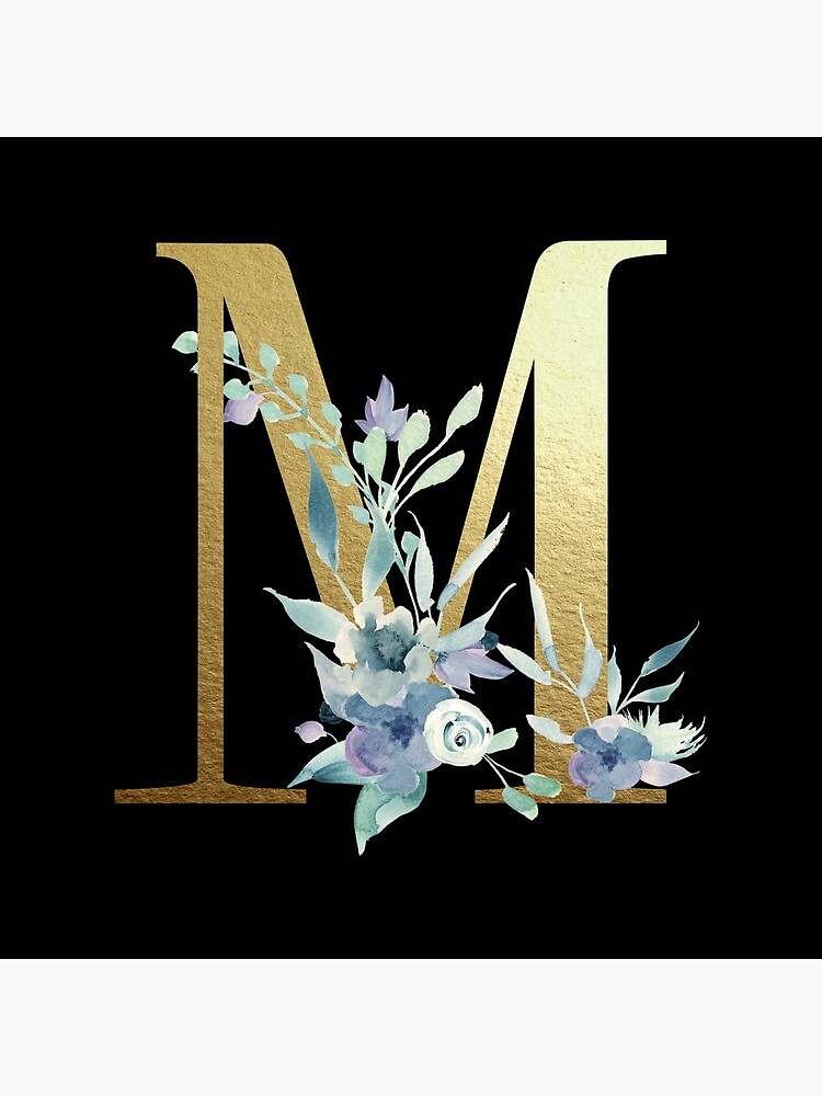 Floral monogram letter M. Initial alphabet with botanical elements