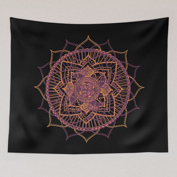 Item preview, Doodled Gold Maroon Mandala Art Pattern designed and sold by LusDigiArt.