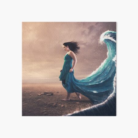 Femme portant une robe de vague océanique, Océan, Paysage, Aventure Impression rigide