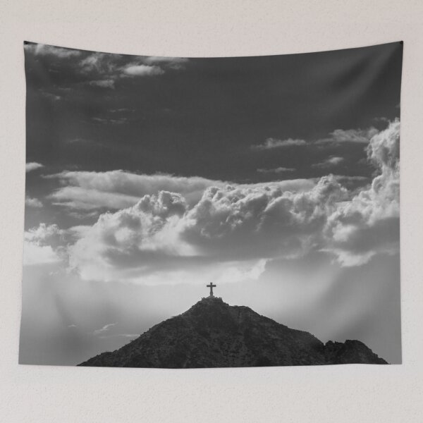 Item preview, Travel Mountain Sun Black and White Wall Tapestry Juarez Mexico Christian Cross  designed and sold by travel101.