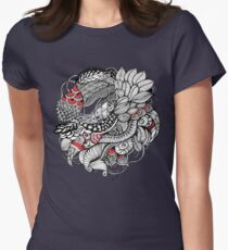 hand drawn fine line black and red fantasy Women's Fitted T-Shirt