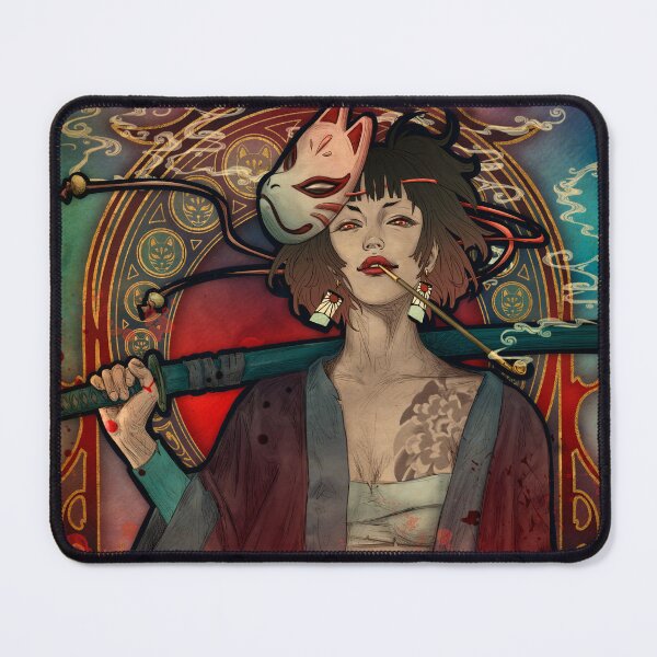 Item preview, Katana samurai girl Kitsune in Art Nouveau style designed and sold by AlexaelArtworks.