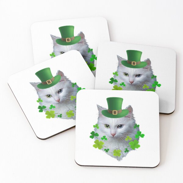 Item preview, St Patrick's Day Irish Saint Patrick's Shamrock White Cat designed and sold by Barnissim.