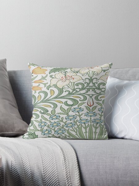 Aperçu de l'œuvre  William Morris Garden Pattern-Vintage Feuilles florales botaniques vertes et bleues -Papier peint victorien, créée et vendue par Tamas Das.