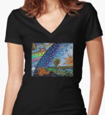 Flammarion Woodcut Flat Earth Design Women's Fitted V-Neck T-Shirt