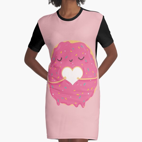 Pink Sprinkle Doughnut with Love Heart Graphic T-Shirt Dress
