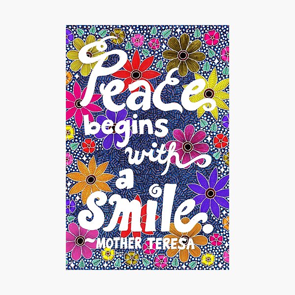 Item preview, Peace Begins With A Smile, Mother Teresa Quote, Lettering, Flowers And Leaves Doodle, Inspirational designed and sold by Eneri Collection.