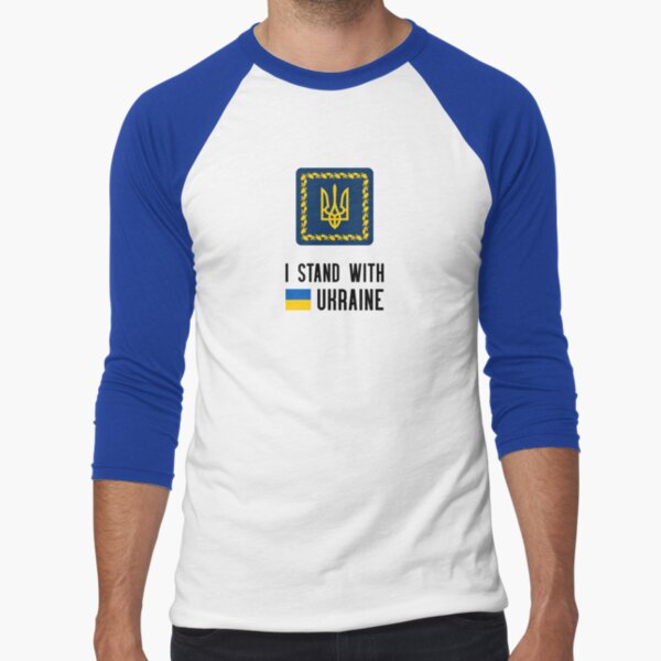 I Stand With Ukraine. Stop Putin. Save Ukraine. Baseball ¾ Sleeve T-Shirt