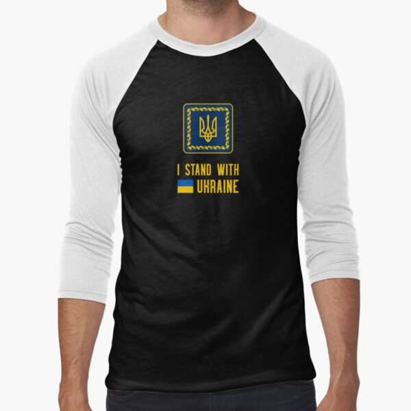 I Stand With Ukraine. Stop Putin. Save Ukraine. Baseball ¾ Sleeve T-Shirt
