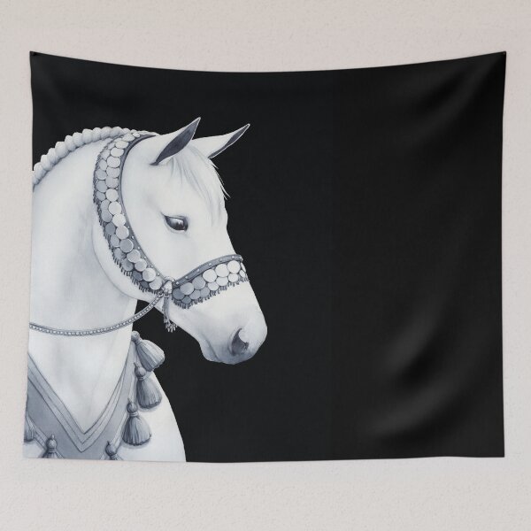 Item preview, White horse wearing oriental ornaments designed and sold by VictorineArt.
