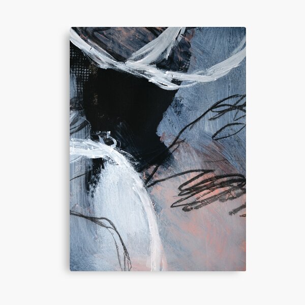 Peinture abstraite en noir, blanc, bleu gris et corail (Discovery n°4) Impression sur toile