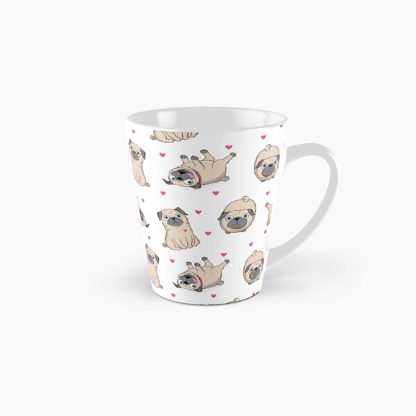 Cute Pug Dog with Love Hearts Tall Mug