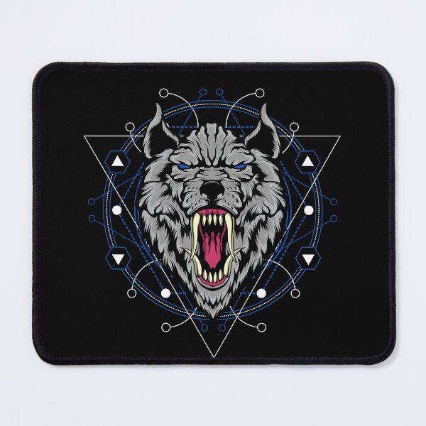 Item preview, Black Wolf With Blue Eyes Sacred Geometry long teeth designed and sold by GraphismNinja.