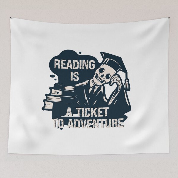 Item preview, Reading Is A Ticket To Adventure Funny Book Lovers Skeleton Student Illustration Gift For Women And Men designed and sold by pedrored369.