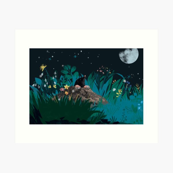 Cute mole and moon Art Print