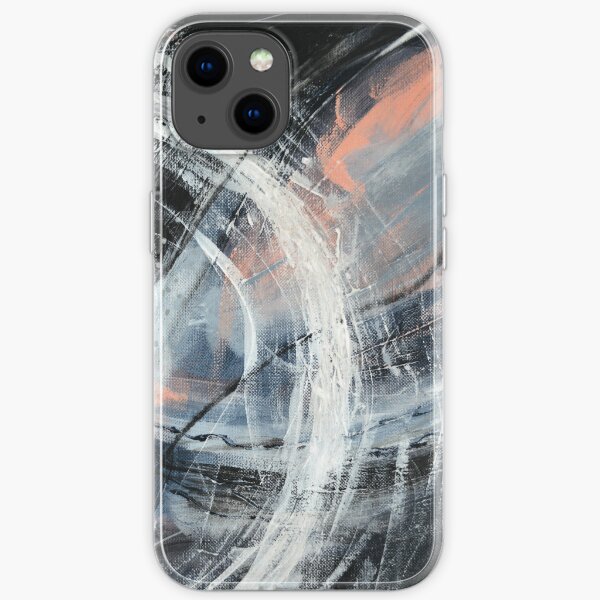 Peinture abstraite en noir, blanc, gris bleu, gris clair et corail (The Fear n°2) Coque souple iPhone