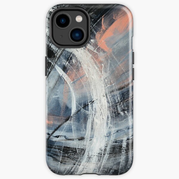 Peinture abstraite en noir, blanc, gris bleu, gris clair et corail (The Fear n°2) Coque antichoc iPhone