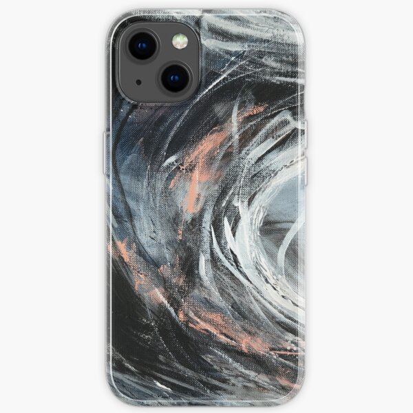 Peinture abstraite en noir, blanc, gris bleu, gris clair et corail (The Fear n°3) Coque souple iPhone