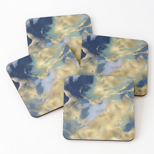 Item preview, Blue and Gold Textured Abstract Marble Art Print designed and sold by meggydesigns.